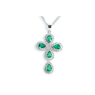 1.50ct Emerald and Diamond Cross Pendant