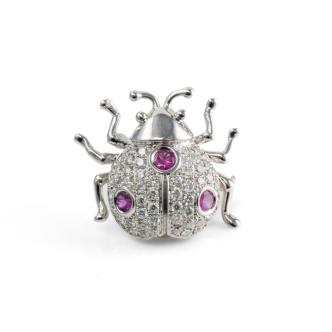 Pink Sapphire & Diamond ladybug Brooch