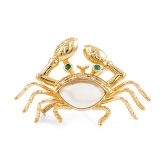 Moonstone, Emerald & Diamond Brooch