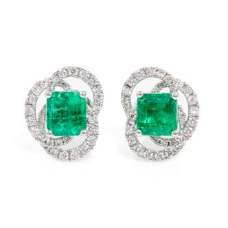 1.70ct Emerald & Diamond Stud Earrings
