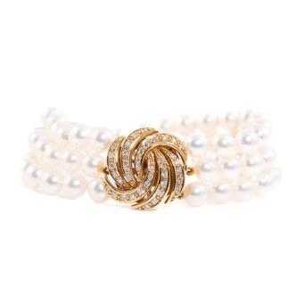3 Row Akoya Pearl and Diamond Bracelet