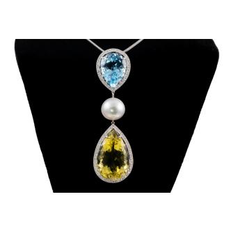 Pearl, Topaz, Quartz & Diamond Pendant