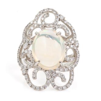 5.98ct Opal & 1.09ct Diamond Ring Platinum 10.6g*