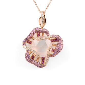 Rose Quartz, Sapphire & Diamond Pendant