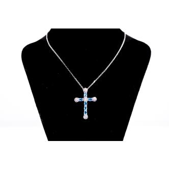 Blue Topaz & Diamond Cross Pendant