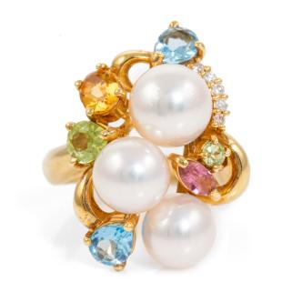 Pearl, Multi-coloured Gemstone & Diamond Ring