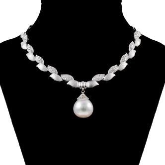 13.5mm South Sea Pearl, Diamond Necklace