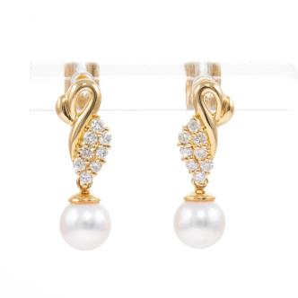 6.4mm Akoya Pearl and Diamond Earrings