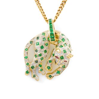 Emerald, Ruby & Diamond Panther Pendant