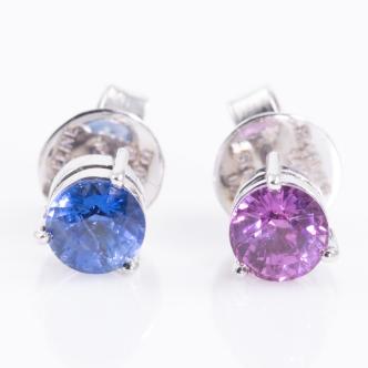 Pink & Blue Sapphire Stud Earrings