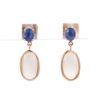 Moonstone and Unheated Sapphire Earrings