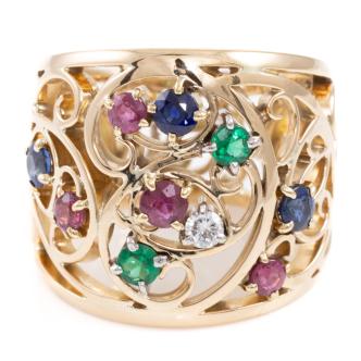 Ruby, Sapphire, Emerald & Diamond Ring