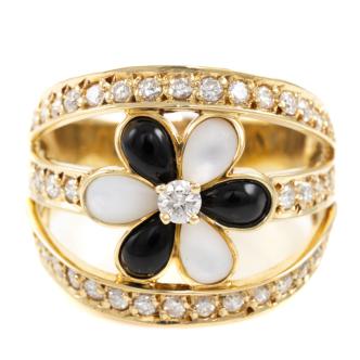 Onyx, Shell & Diamond Ring