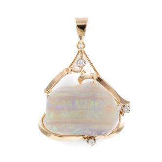 Crystal Opal and Diamond Pendant