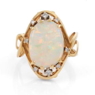 White Opal and Diamond Ring