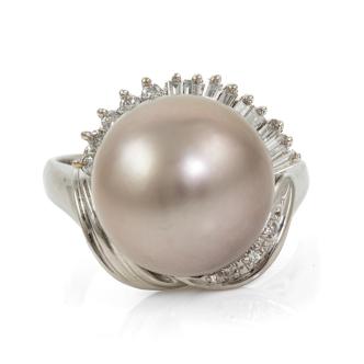 12.8mm Tahitian Pearl & Diamond Ring Plat 11.3g*