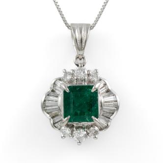 1.38ct Emerald and Diamond Pendant