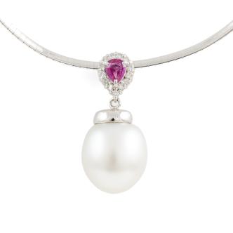 12.6mm Pearl, Ruby & Diamond Pendant
