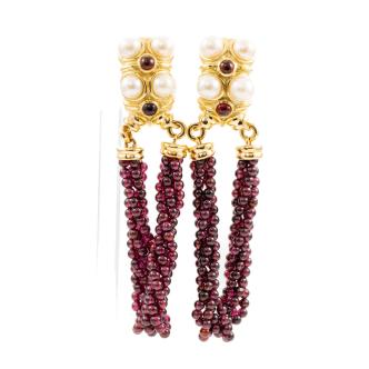Pearl & Garnet 18ct Gold Earrings 42.4g*