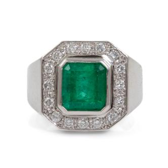 4.49ct Emerald & Diamond Mens Ring 43.2g