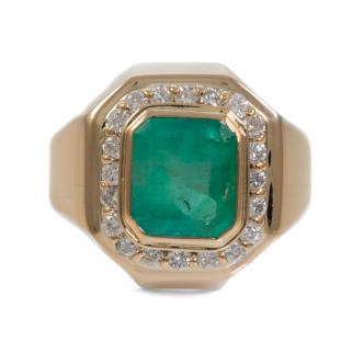 2.12ct Emerald and Diamond Mens Ring