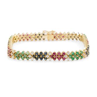 Ruby, Sapphire, Emerald & Diamond Bracelet