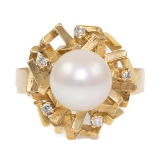 9.1mm Pearl and Diamond Ring