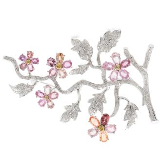 Sapphire 10.95ct & Diamond Brooch 18ct Gold 23.2g